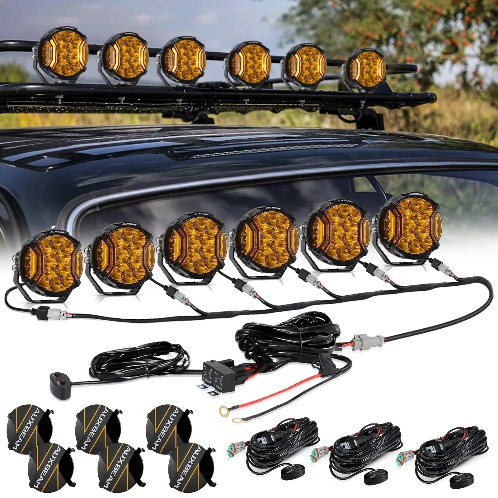 V-ULTRA Series 3/5/7/9 Inch LED Side Shooter Amber/White Pod Lights with Amber DRL
