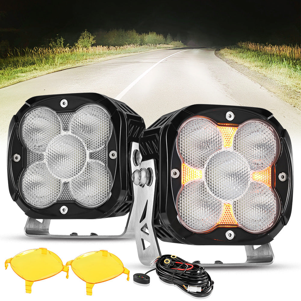 XP-ULTRA Series 4.5 Inch Flood Beam LED Pod Lights Off Road Lights with Amber Backlight