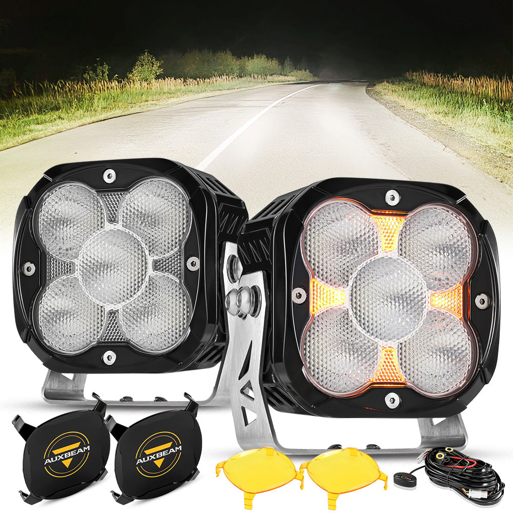 XP-ULTRA Series 4.5 Inch Flood Beam LED Pod Lights Off Road Lights with Amber Backlight