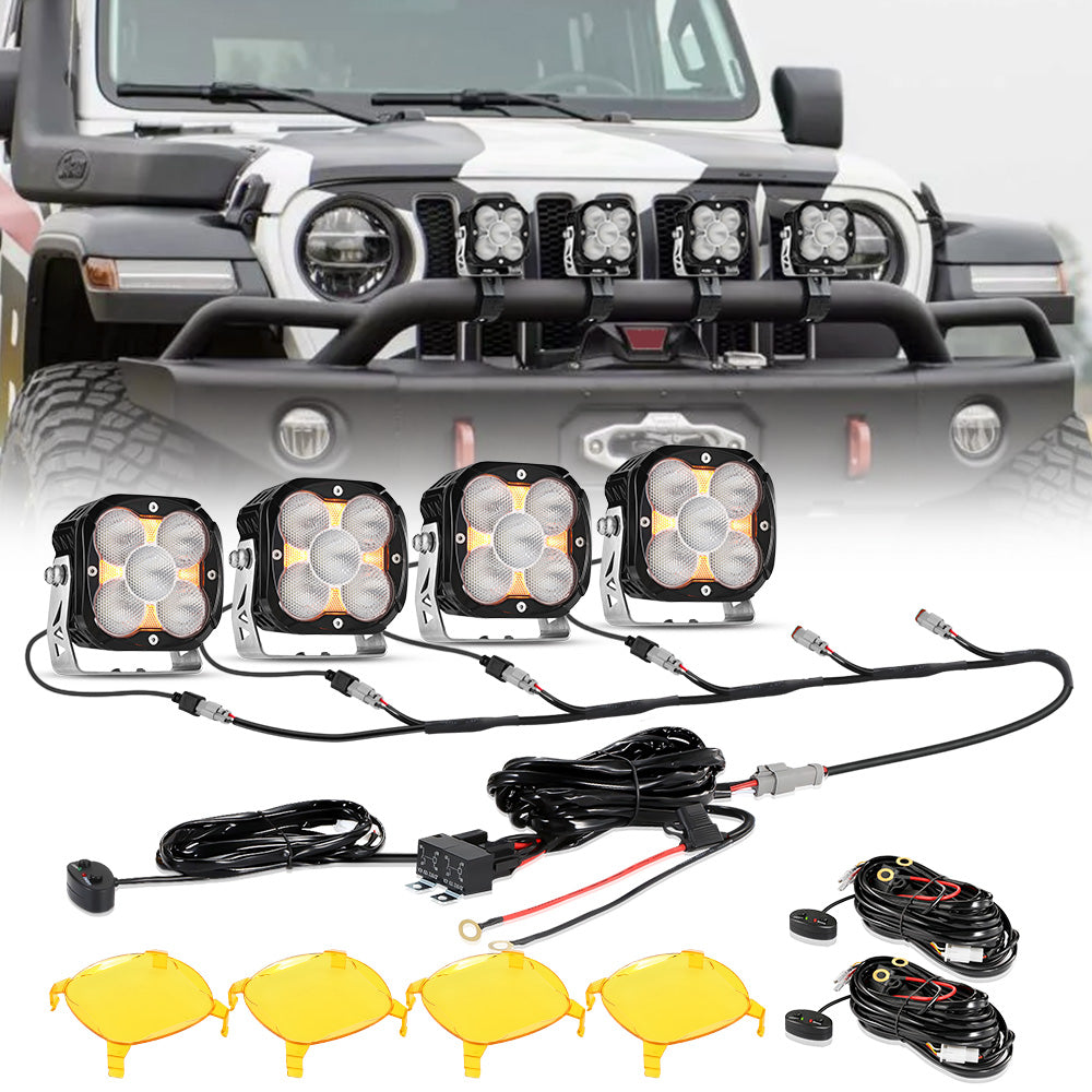 XP-ULTRA Series 4.5 Inch Flood Beam LED Pod Lights Off Road Lights with Amber Backlight