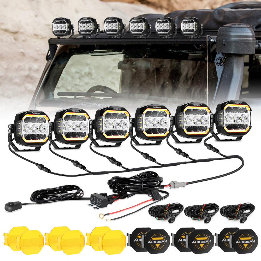 XP-ULTRA Series 5 Inch 174W LED Side Shooter Pod Lights with White DRL&Amber Turn Signal Light