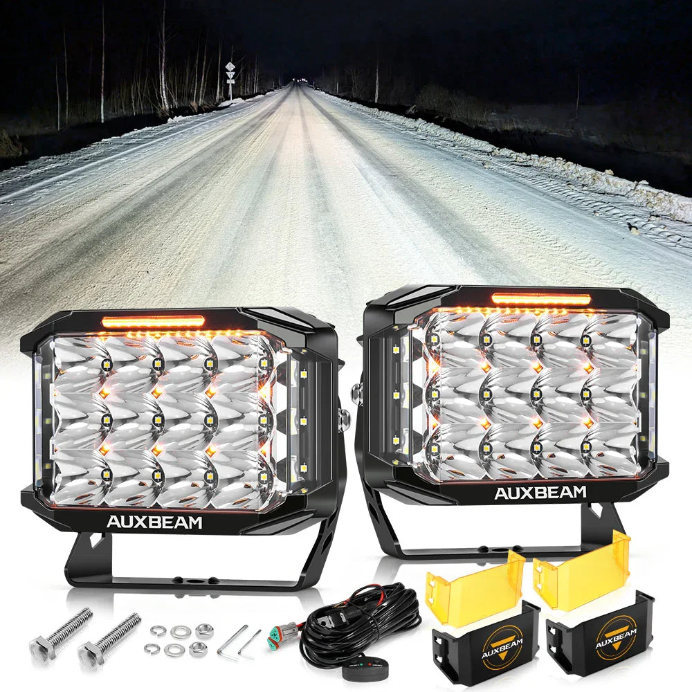 V-MAX Series 4/5/7 Inch Spot Beam Side Shooter LED Pod Lights with Amber DRL