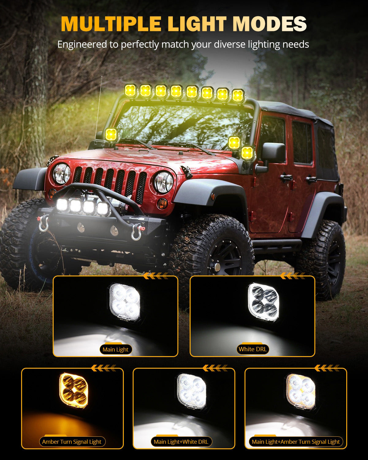 Color Play Series 3 Inch 100W Spot LED Pod Lights Off Road Lights with White DRL & Amber Turn Signal Lights