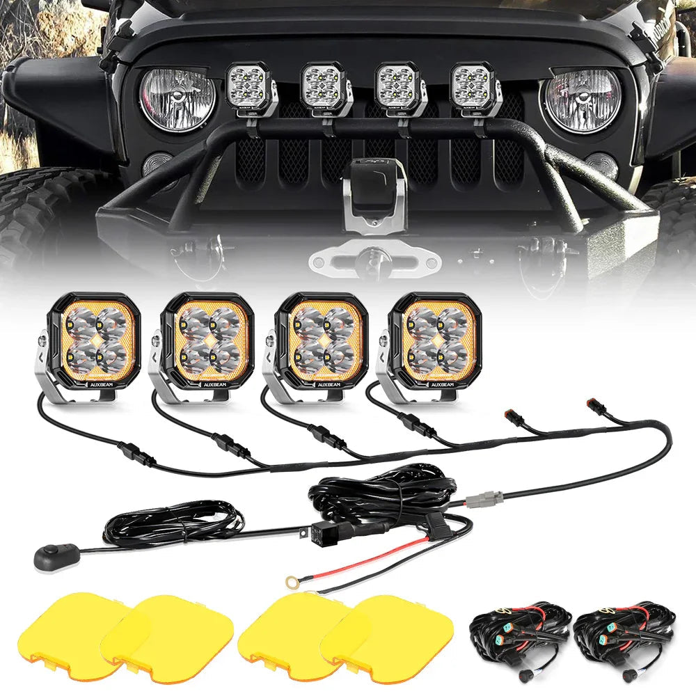 Color Play Series 3 Inch 100W Spot LED Pod Lights Off Road Lights with White DRL & Amber Turn Signal Lights