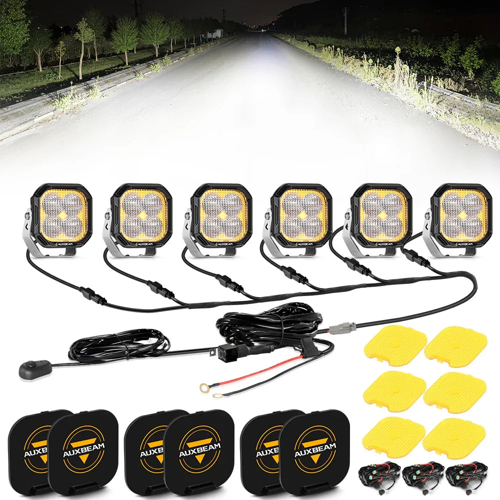 Color Play Series 3 Inch 100W Flood LED Pod Lights Off Road Lights with White DRL & Amber Turn Signal Lights