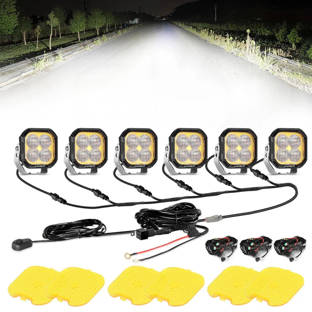 Color Play Series 3 Inch 100W Flood LED Pod Lights Off Road Lights with White DRL & Amber Turn Signal Lights