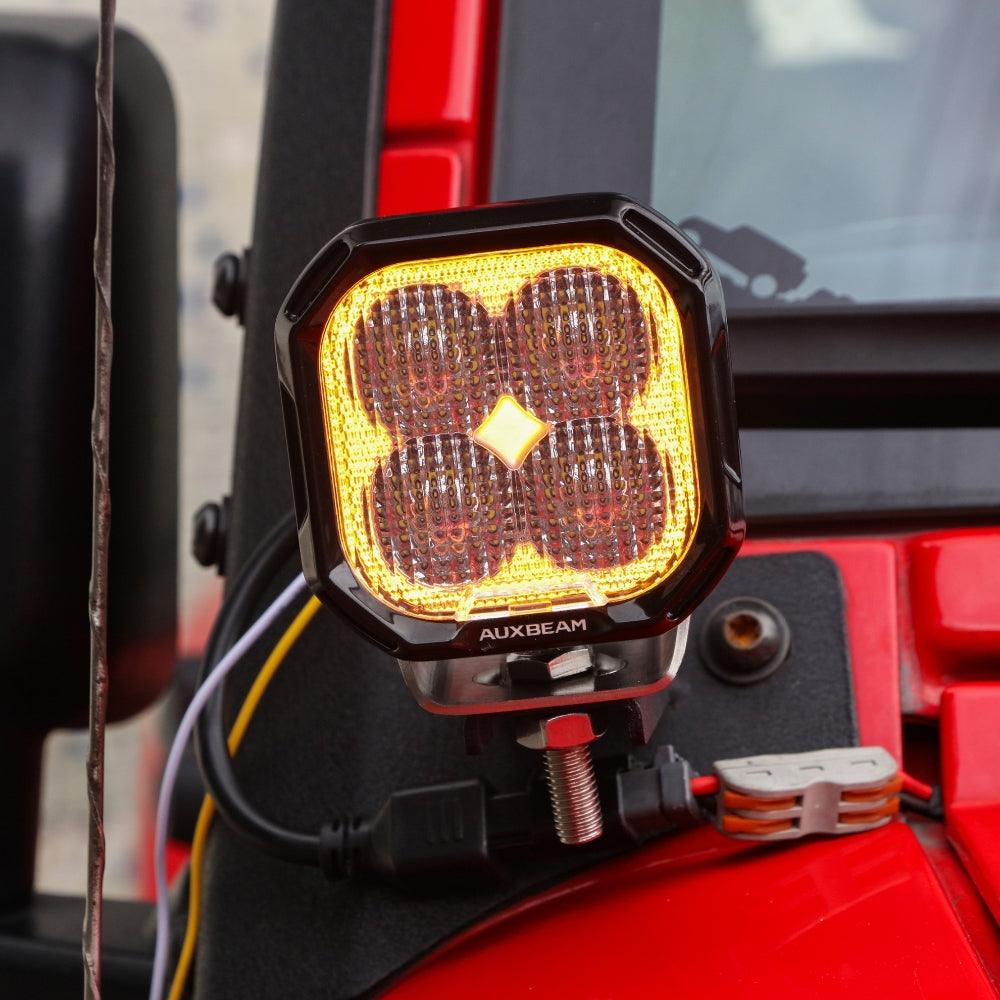 Color Play Series 3 Inch 100W LED Pod Lights Off Road Lights with White DRL & Amber Turn Signal Lights