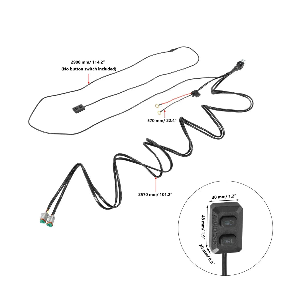 2.5M 16AWG Wiring Harness Customized for AUXBEAM Pod Lights with Single DRL