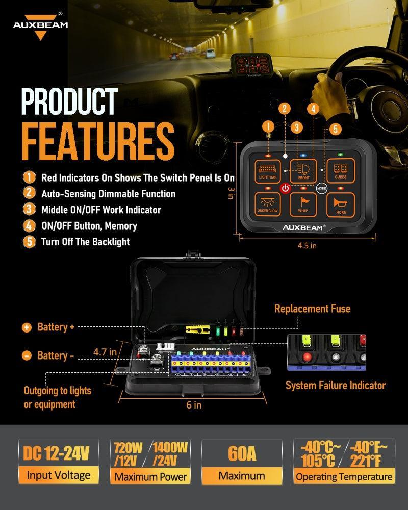 AR Series 6 Gang (AR-600) RGB Switch Panel with APP, Toggle/ Momentary/ Pulsed Mode Supported (One-Side Output)