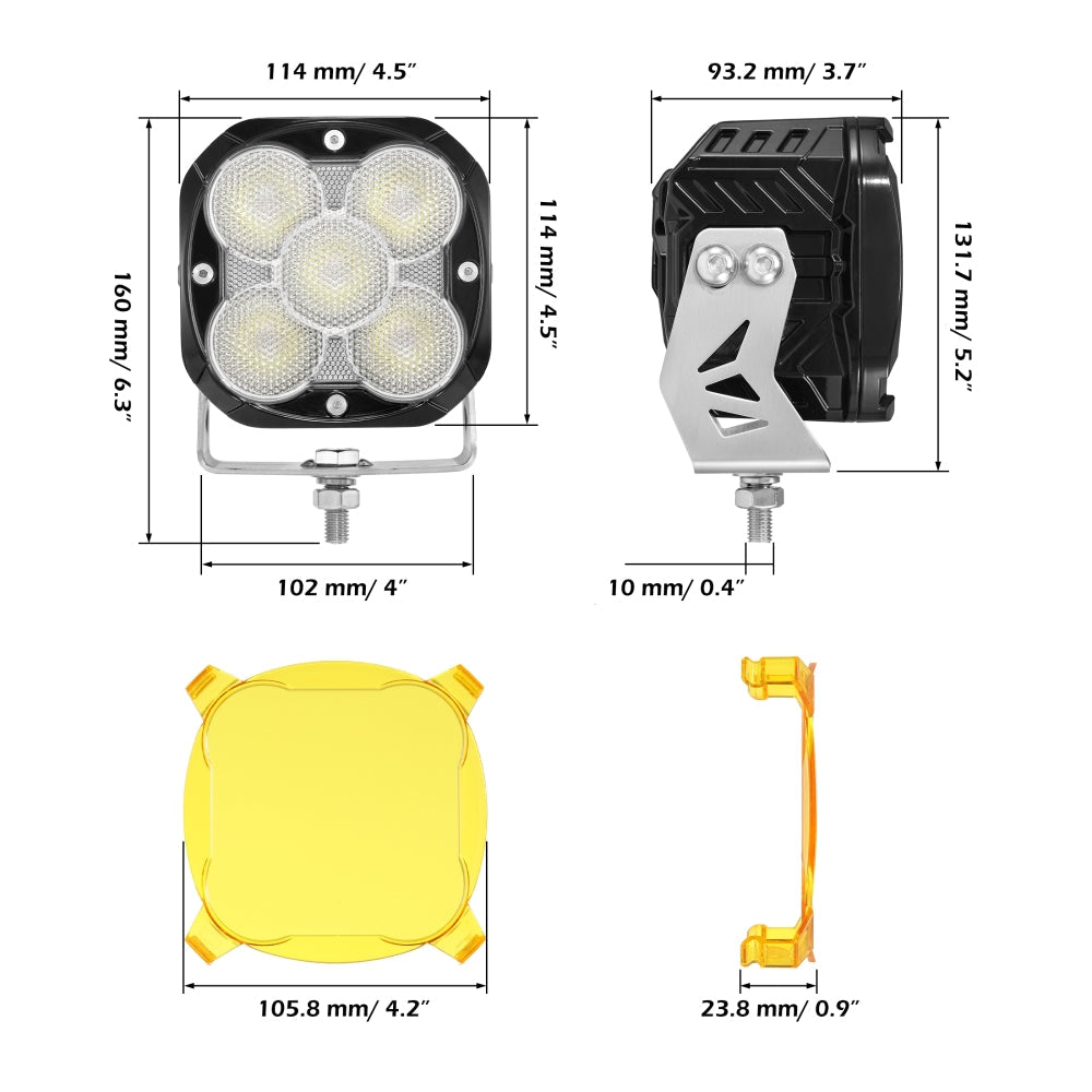 XP-ULTRA Series 4.5 Inch Flood Beam LED Pod Lights Off Road Lights with Amber Backlight