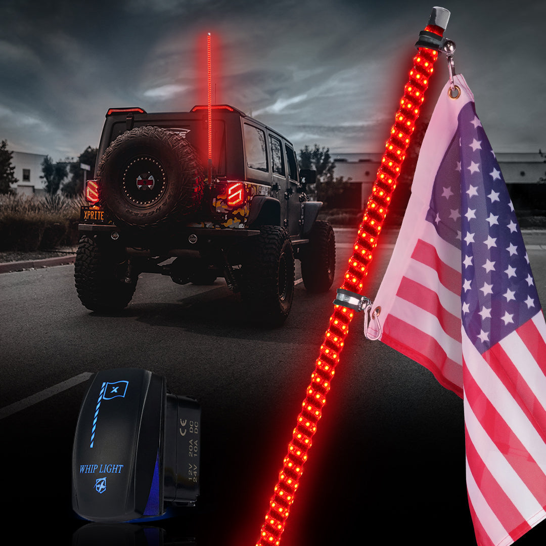 Xprite Spiral LED Flag Pole Whip Light with Spring Mount– Off-Road Safety Antenna Light for UTV, ATV, RZR & Can-Am