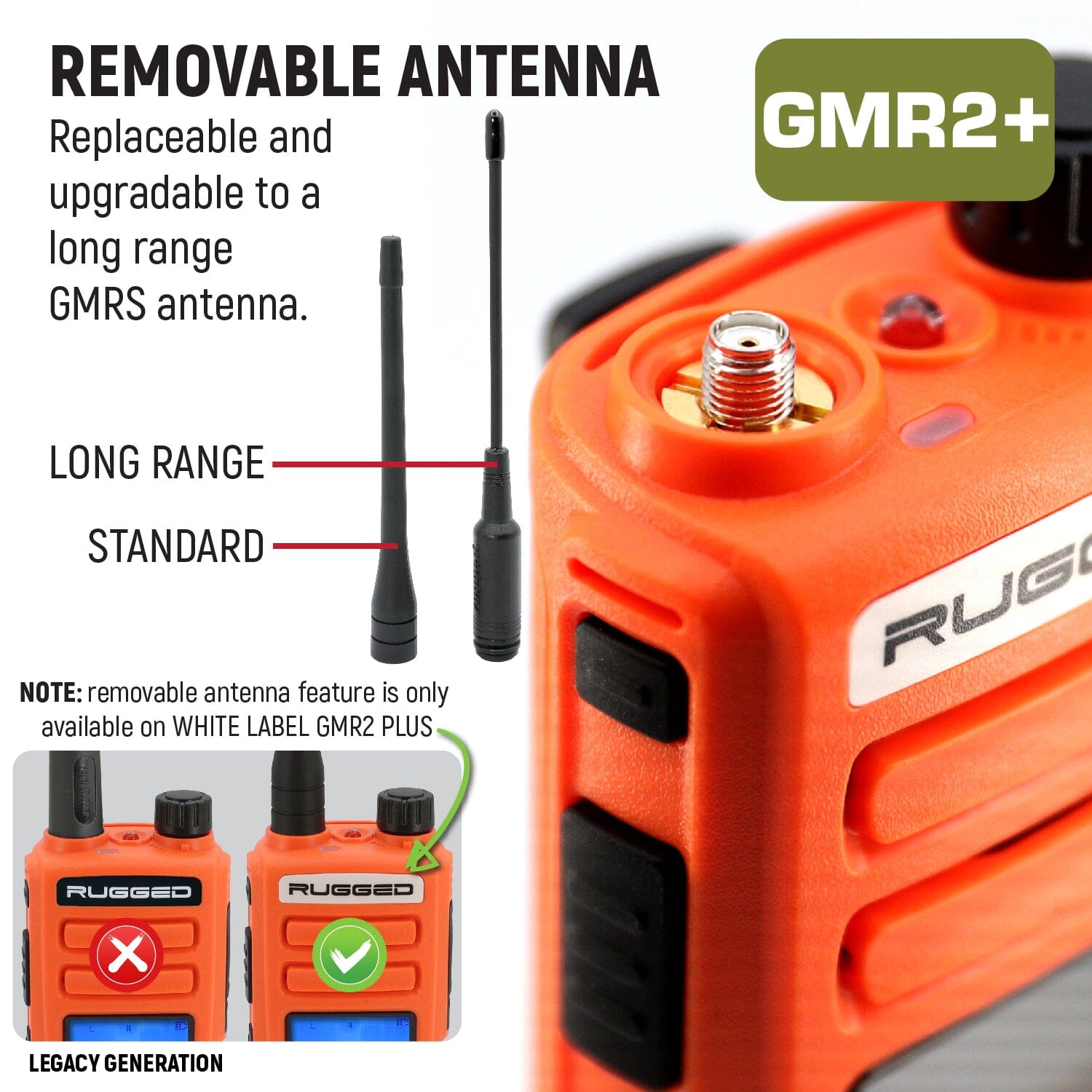 2 PACK - Rugged GMR2 PLUS GMRS and FRS Two Way Handheld Radios - Safety Orange