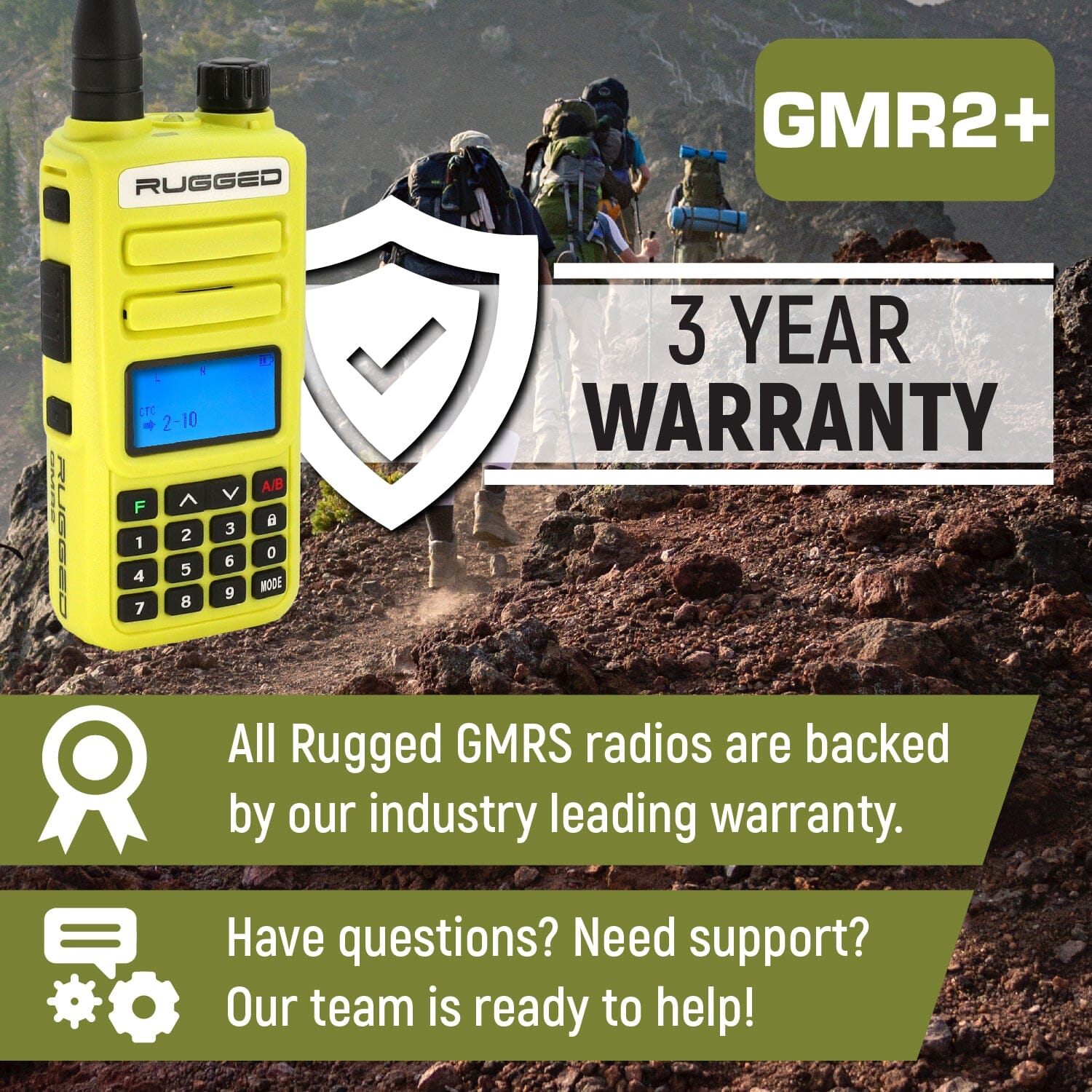 Rugged GMR2 PLUS GMRS and FRS Two Way Handheld Radio - High Visibility Safety Yellow