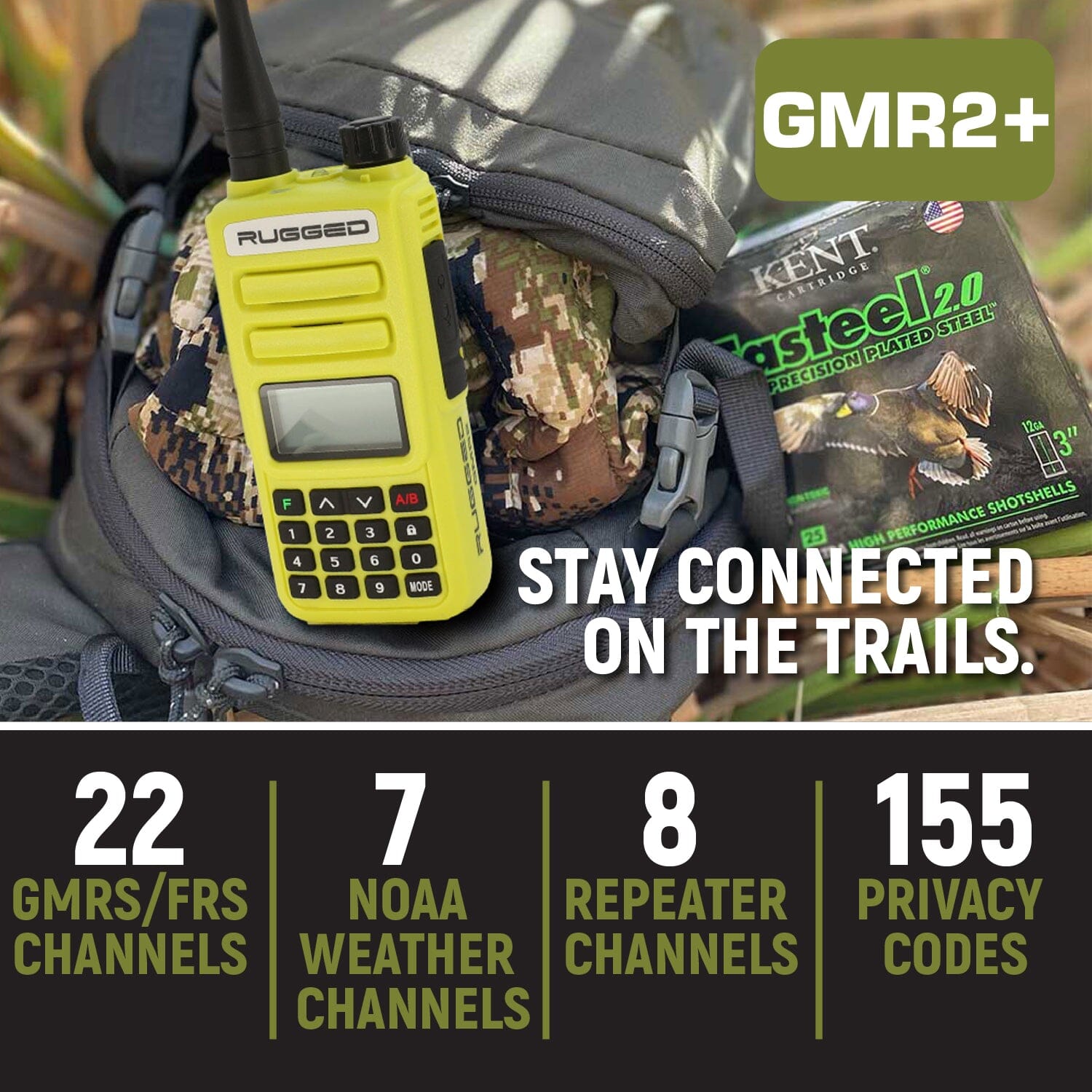 Rugged GMR2 PLUS GMRS and FRS Two Way Handheld Radio - High Visibility Safety Yellow