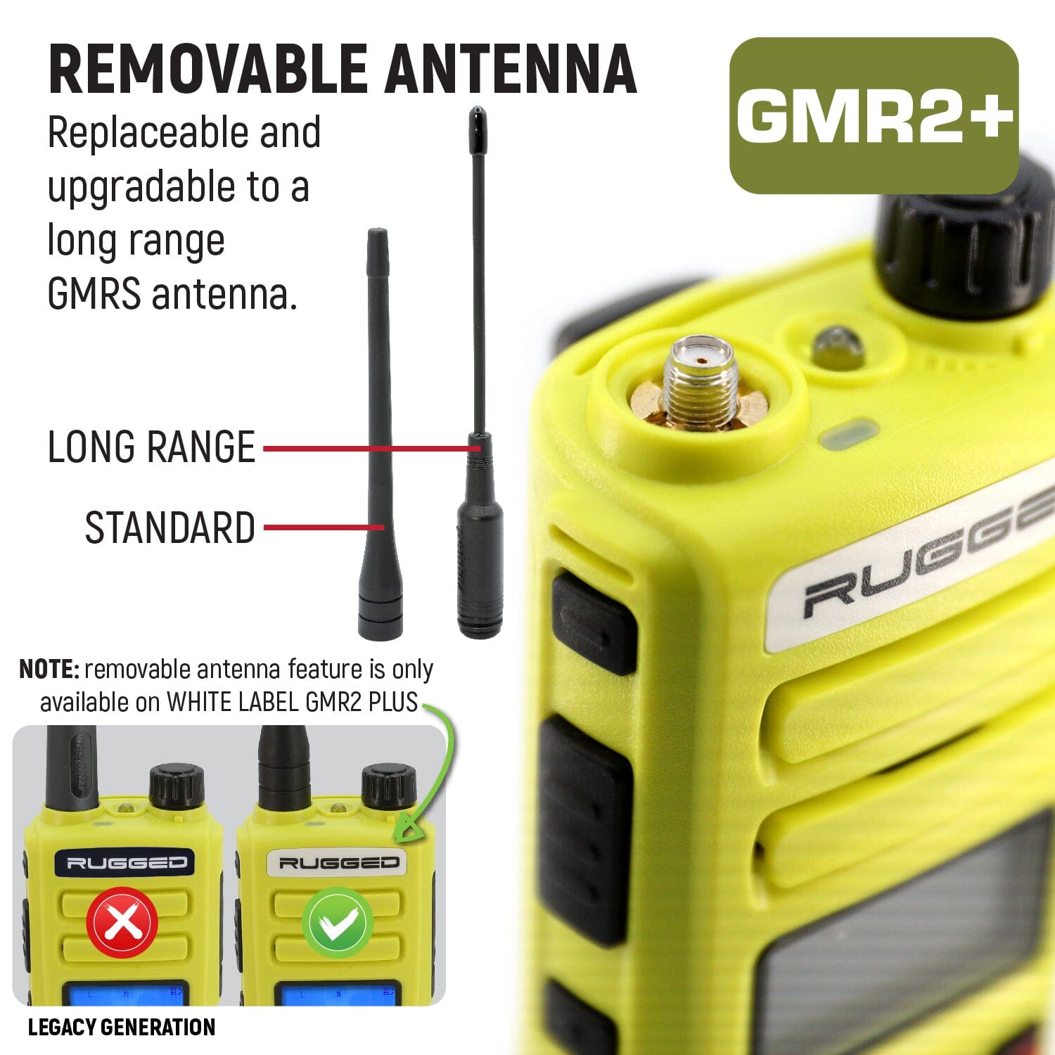 Rugged GMR2 PLUS GMRS and FRS Two Way Handheld Radio - High Visibility Safety Yellow