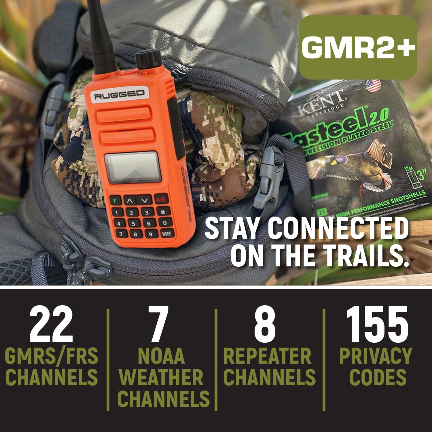 Rugged GMR2 PLUS GMRS and FRS Two Way Handheld Radio - Safety Orange