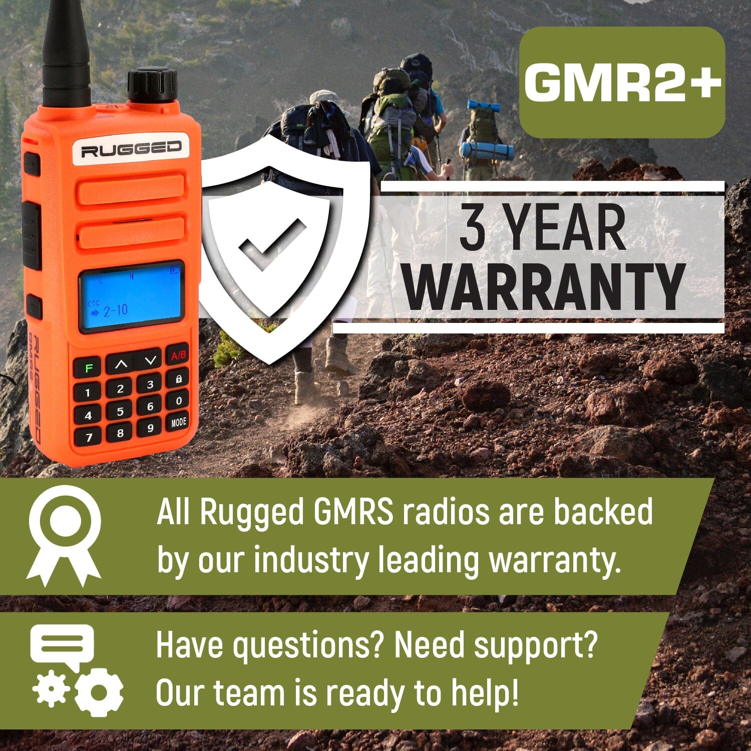 Rugged GMR2 PLUS GMRS and FRS Two Way Handheld Radio - Safety Orange