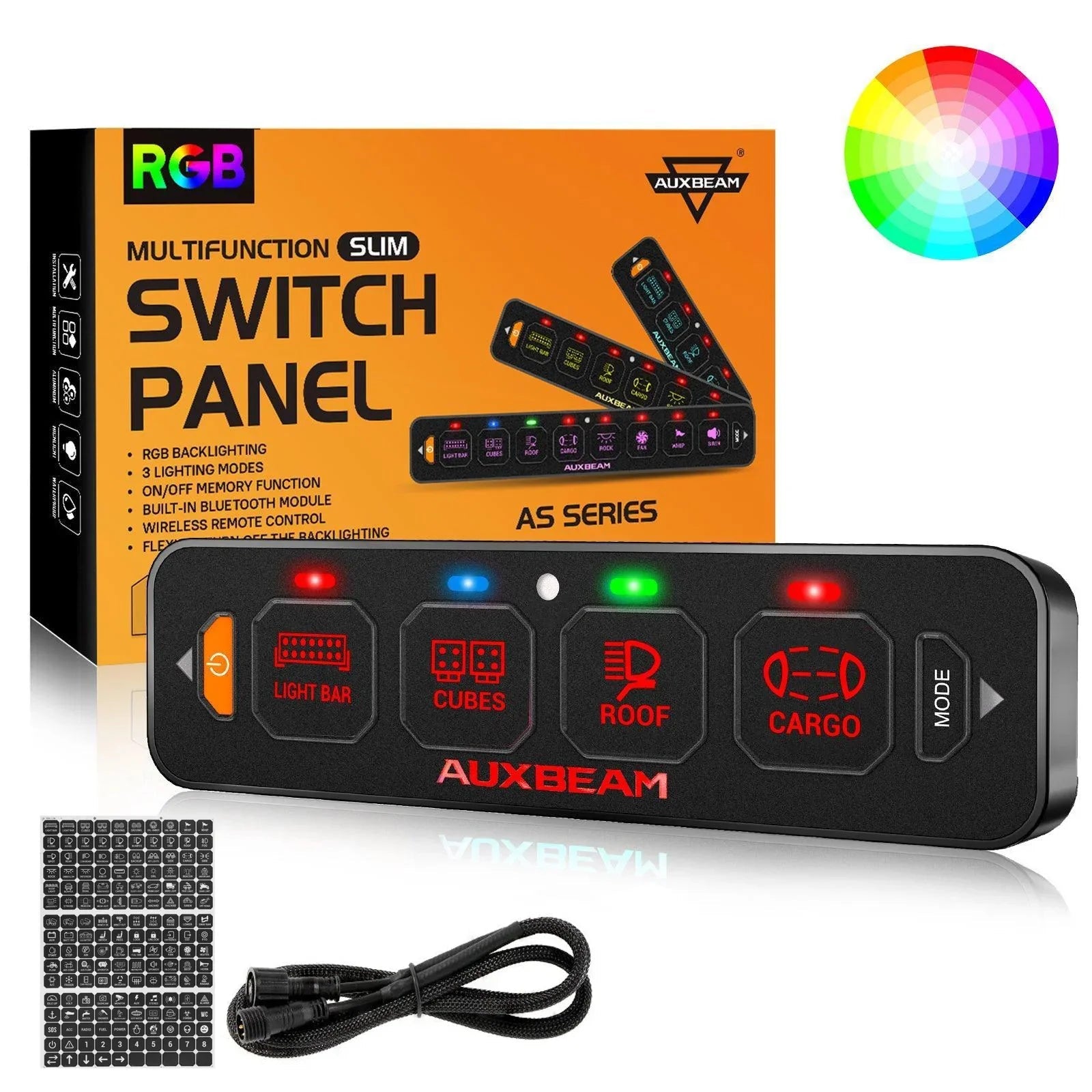 AS Series 4 Gang (AS-R40) RGB Slim Switch Panel, Toggle/ Momentary/ Pulsed Mode Supported(One-Sided Outlet)