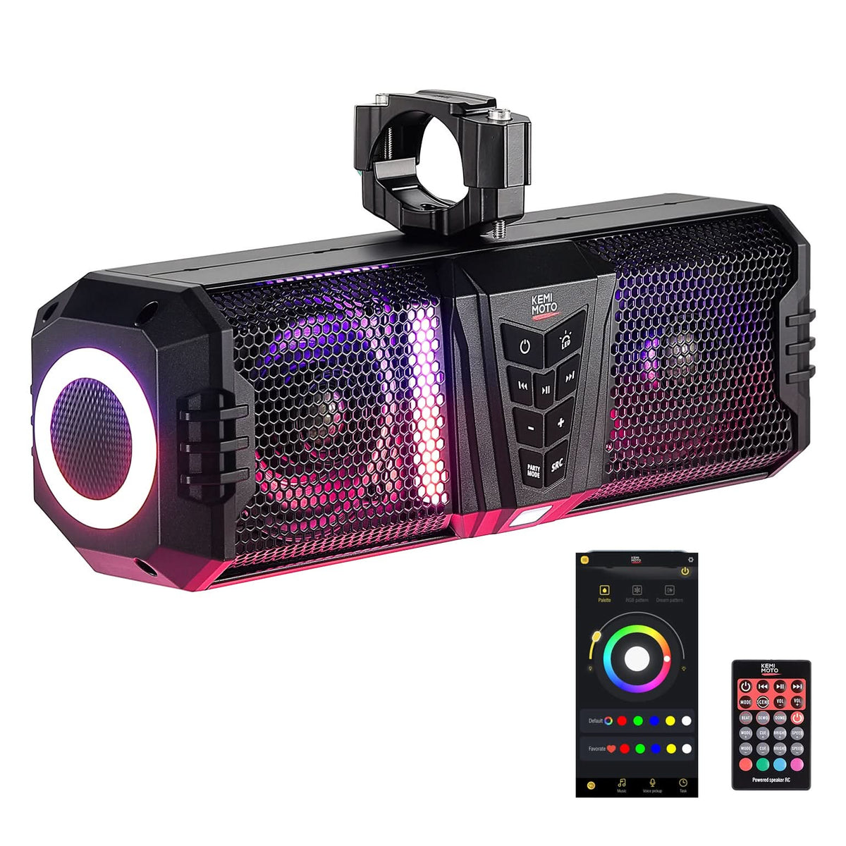 Midnight 40 16" Bluetooth Sound Bar ¨C2025 Compact RGB UTV Speaker for Golf Cart, ATV, Polaris RZR - Kemimoto