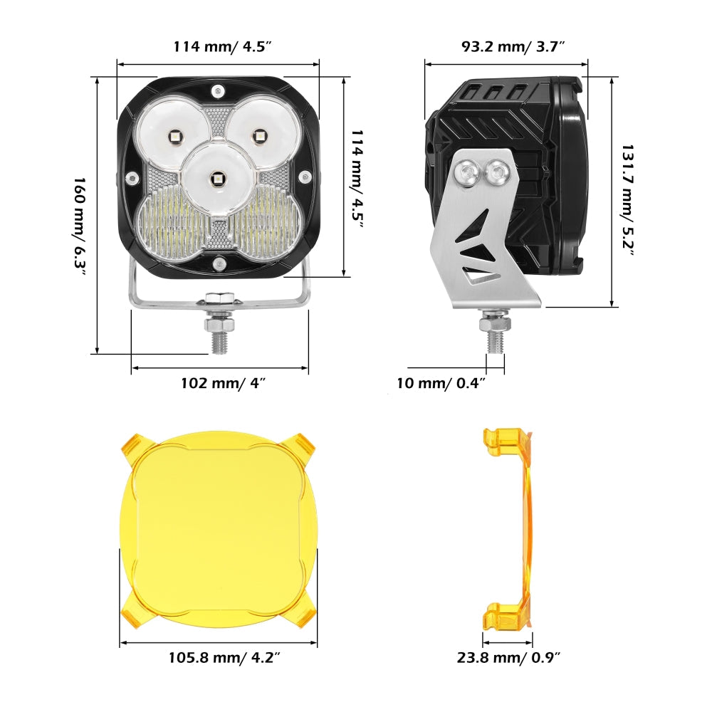 XP-ULTRA Series 4.5 Inch LED Pod Lights Off Road Lights with Amber Backlight