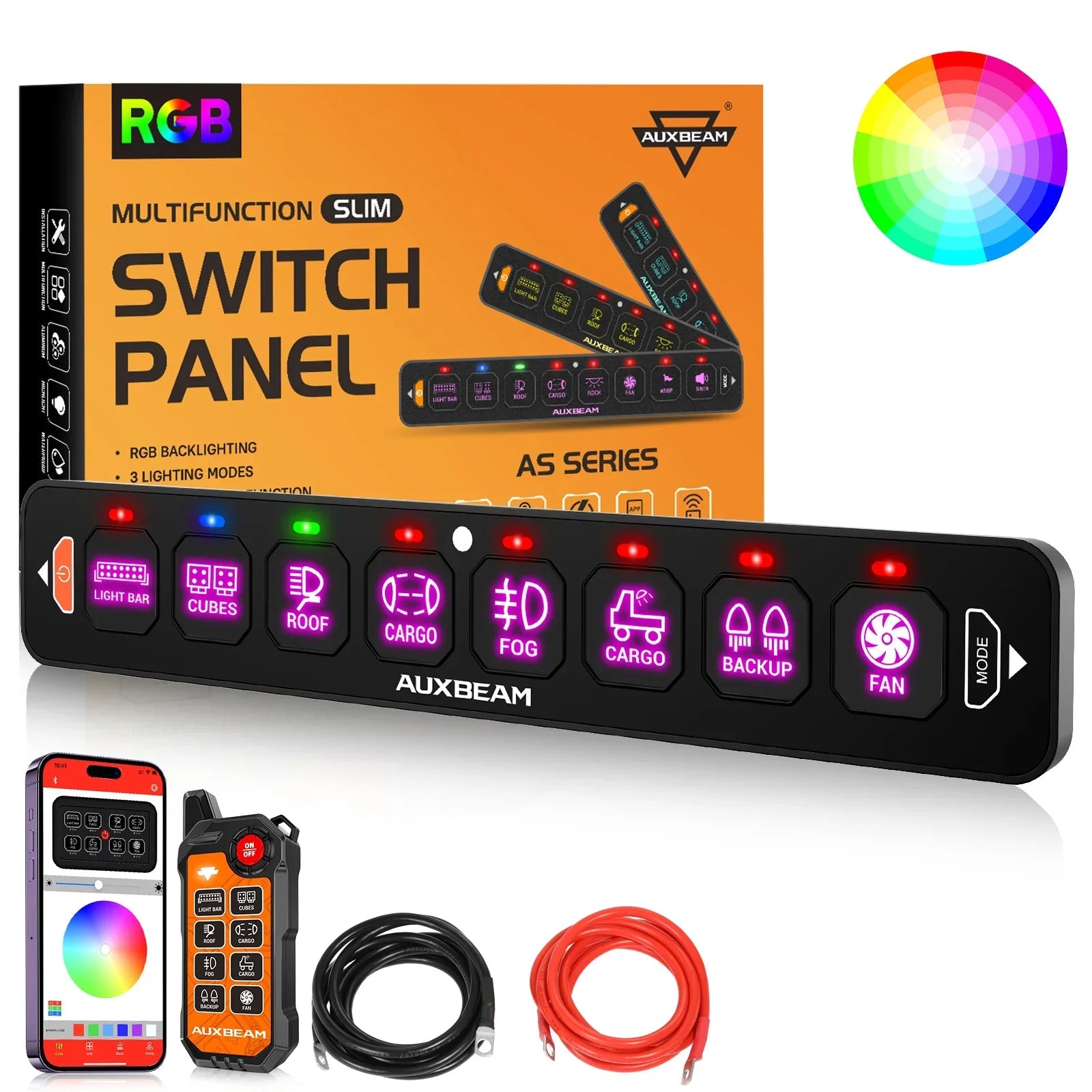 AS Series 8 Gang (AS-800) RGB Slim Switch Panel with APP&Remote Control, Toggle/ Momentary/ Pulsed Mode Supported(One-Sided Outlet)