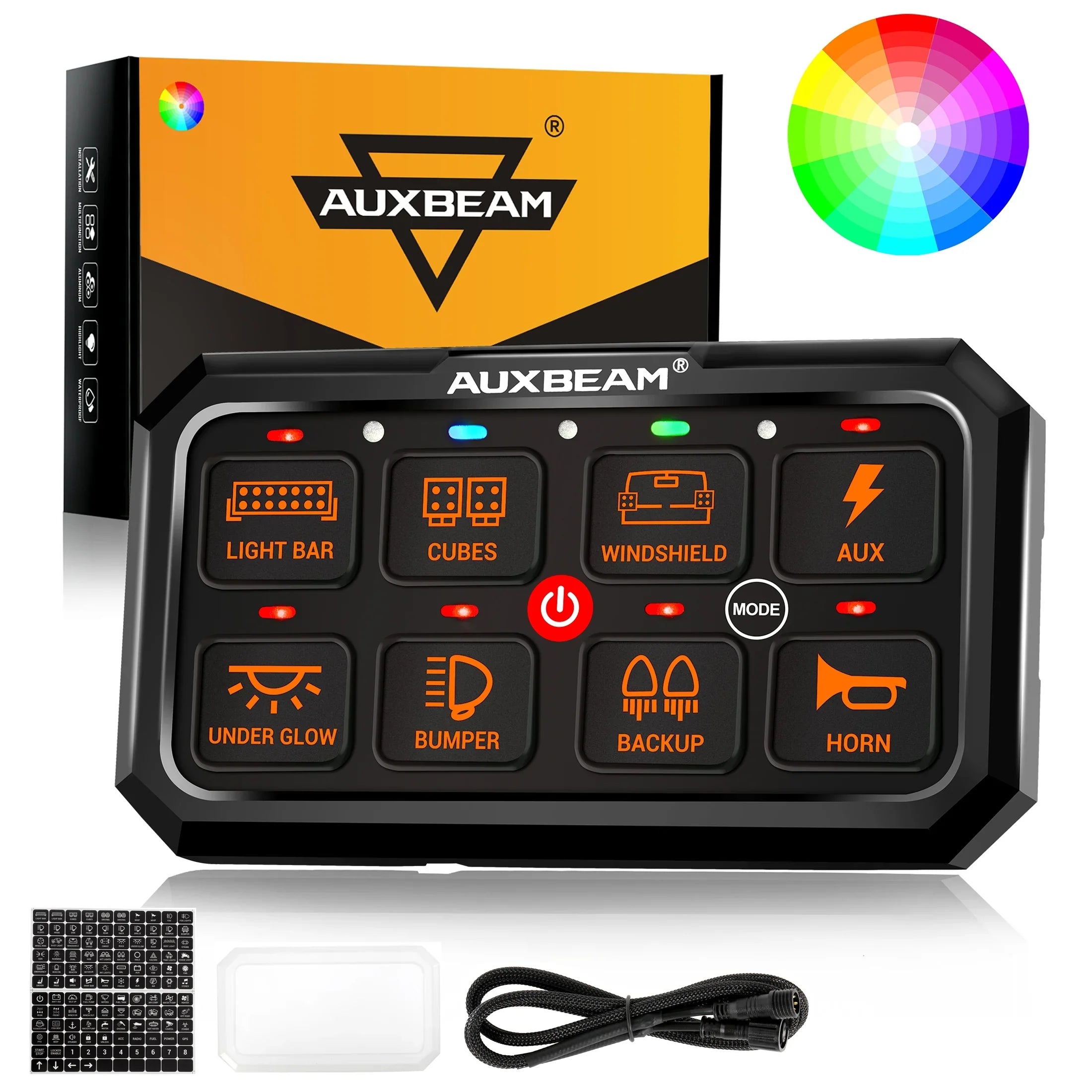 RGB Series 8 Gang (RA80 XL) Switch Panel, Larger Size, Toggle/ Momentary/ Pulsed Mode Supported