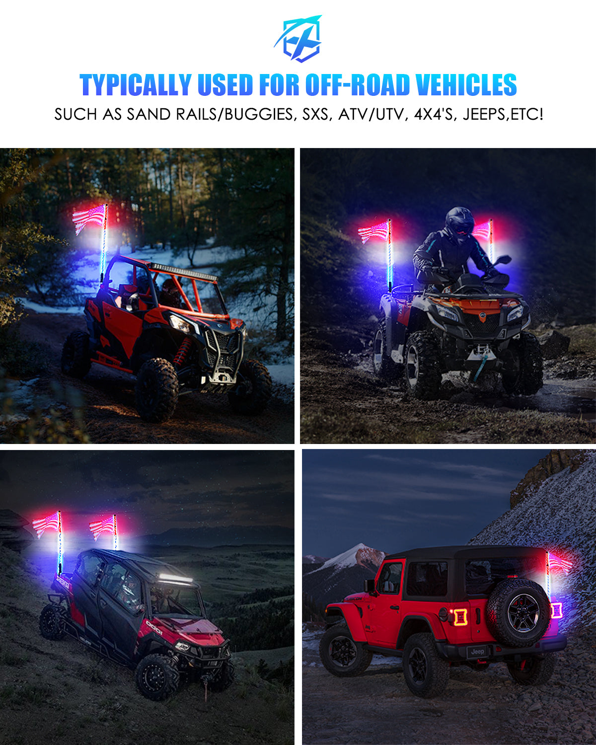Xprite Spiral RGB LED Whip Lights – Off-Road Flag Pole Chase Lights for UTV, ATV, Polaris RZR  | Twister Series