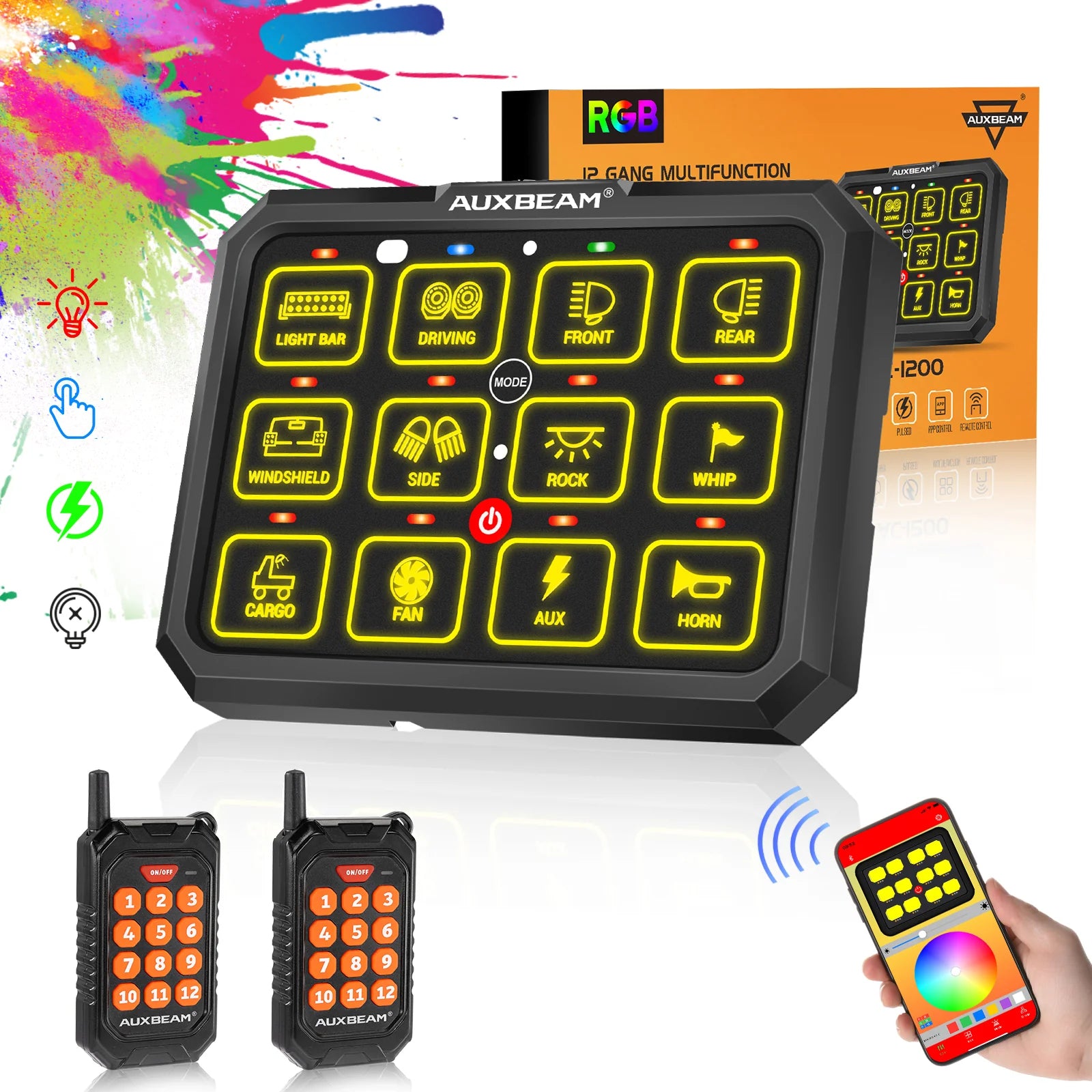 AC-1200 RGB SWITCH PANEL WITH APP&REMOTE CONTROL, TOGGLE/ MOMENTARY/ PULSED MODE SUPPORTED(ONE-SIDED OUTLET)