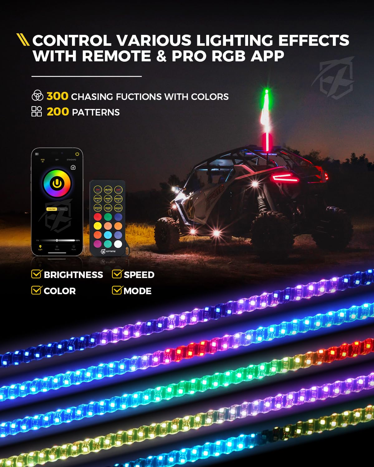 Xprite RGB LED ATV & UTV  Whip Light  With Spring Mount