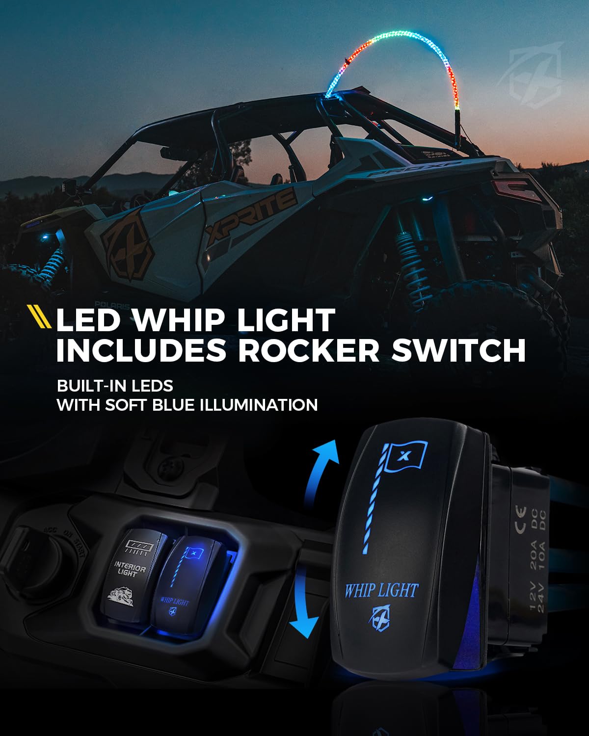 Xprite  RGB LED Whip Light  With Spring Mount Compatible  SXS ATV UTV Polaris RZR Can-am Jeep