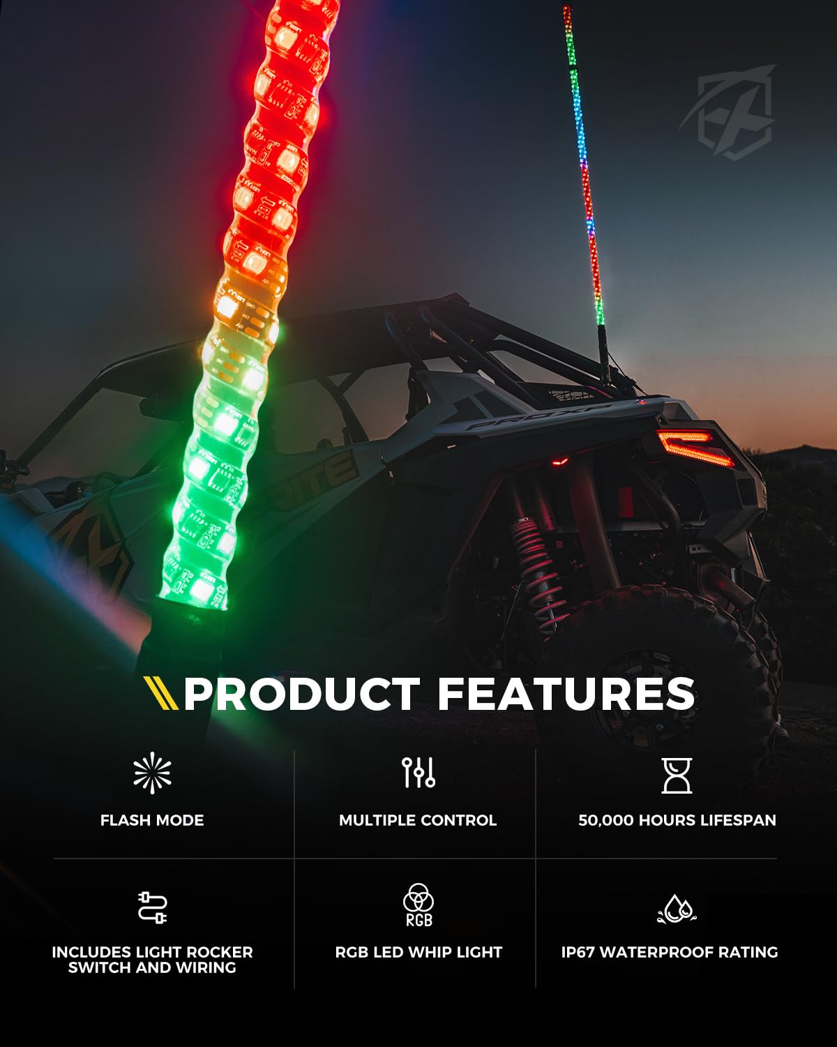 Xprite RGB LED ATV & UTV  Whip Light  With Spring Mount