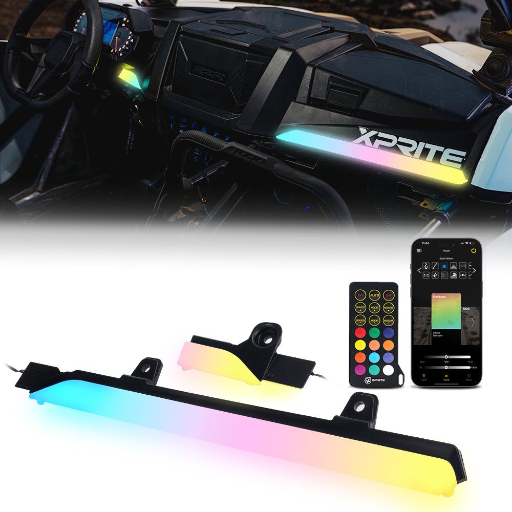 Xprite Polaris RZR RGB Chasing Dash Light Bar Kit – Bluetooth App Controlled UTV Interior LED Dash Accent Lights