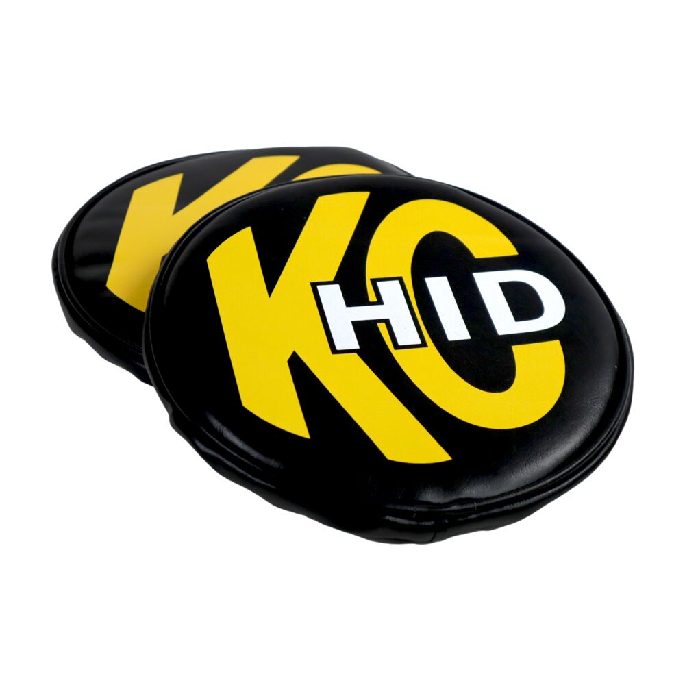 8" Light Cover - Soft Vinyl - Pair - Black w/ Yellow KC HID Logo - # 5818