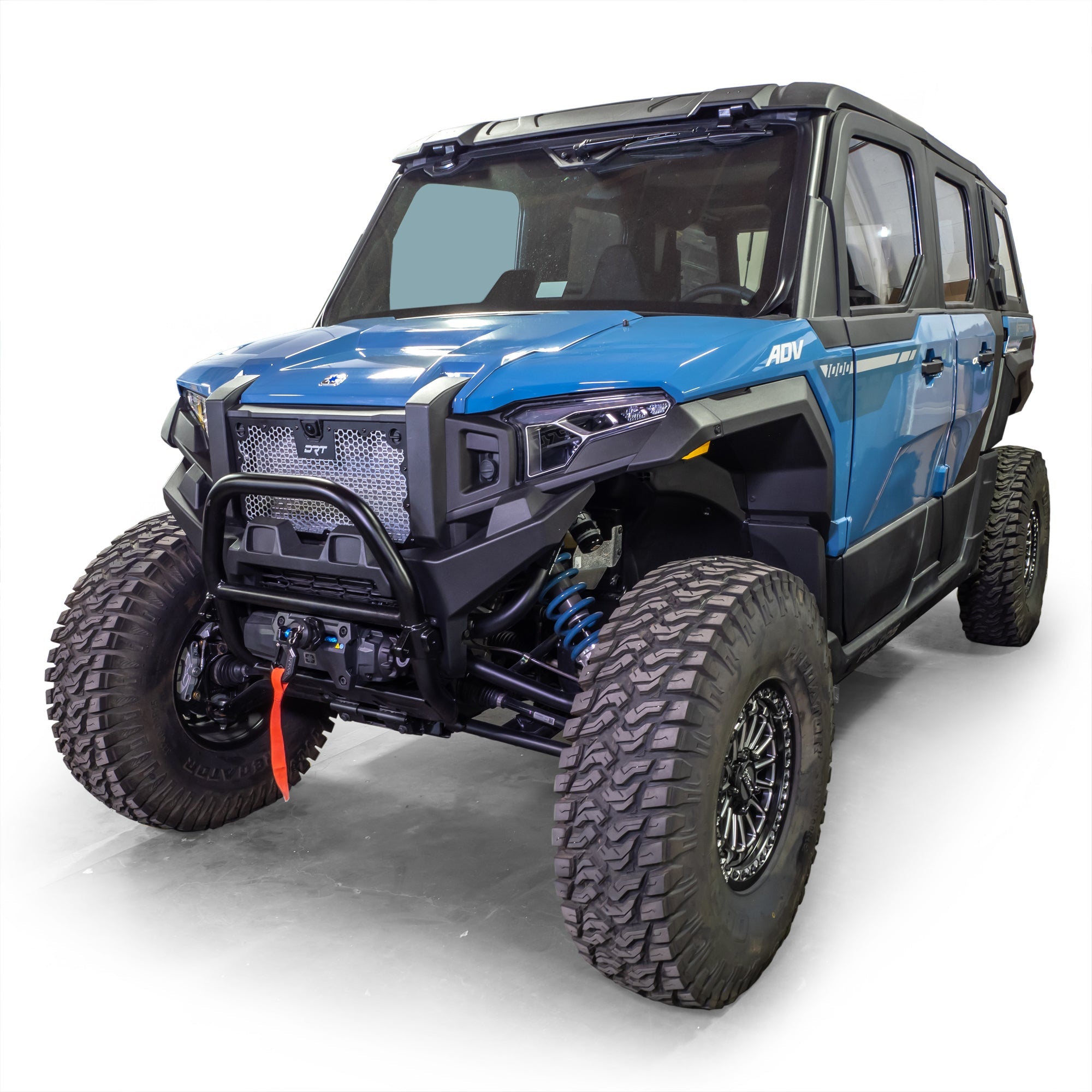 Three quarter view highlighting the new front grille insert