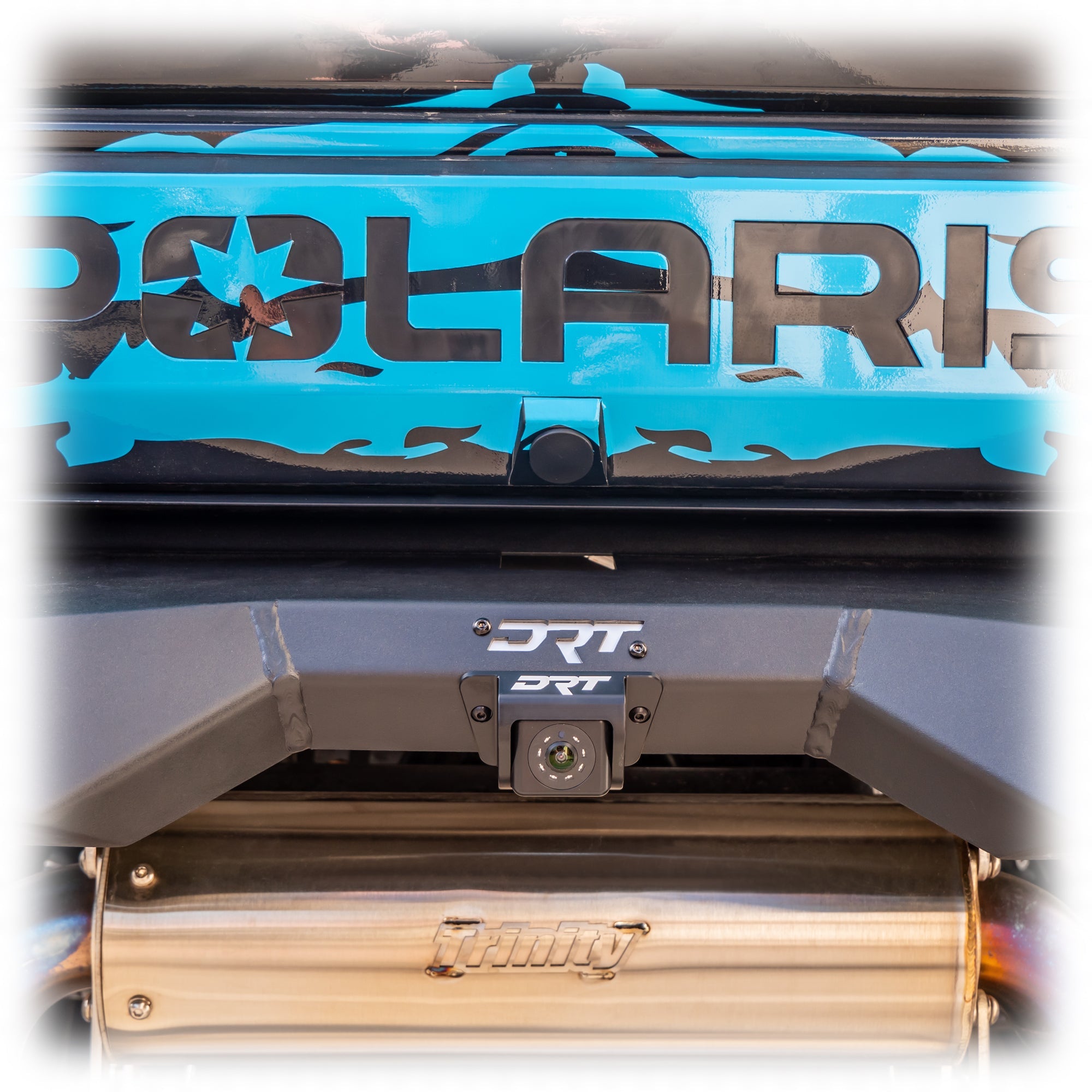 Installed view of a rear camera mount on a 2024 Polaris Xpedition