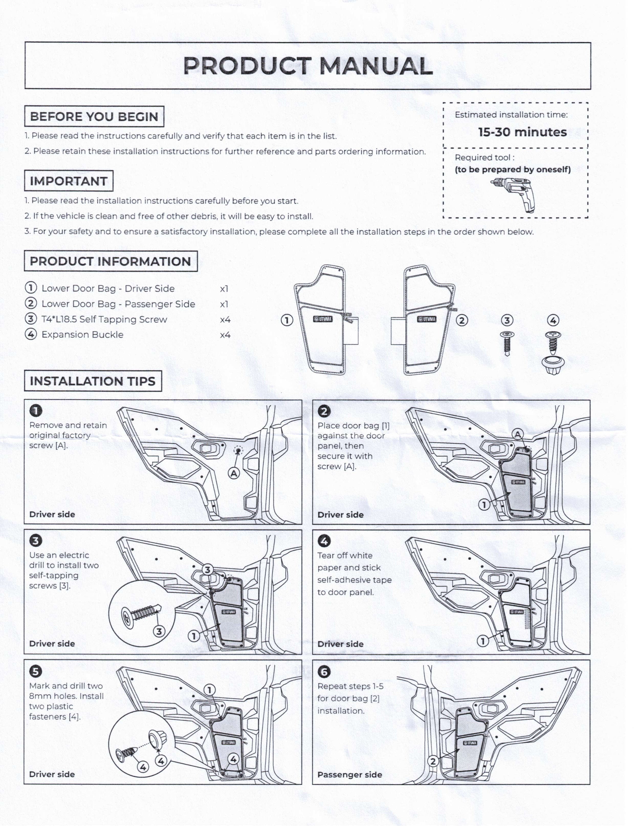Polaris General 1000 2/4 seater Front Lower Door Bags (2016-2025)