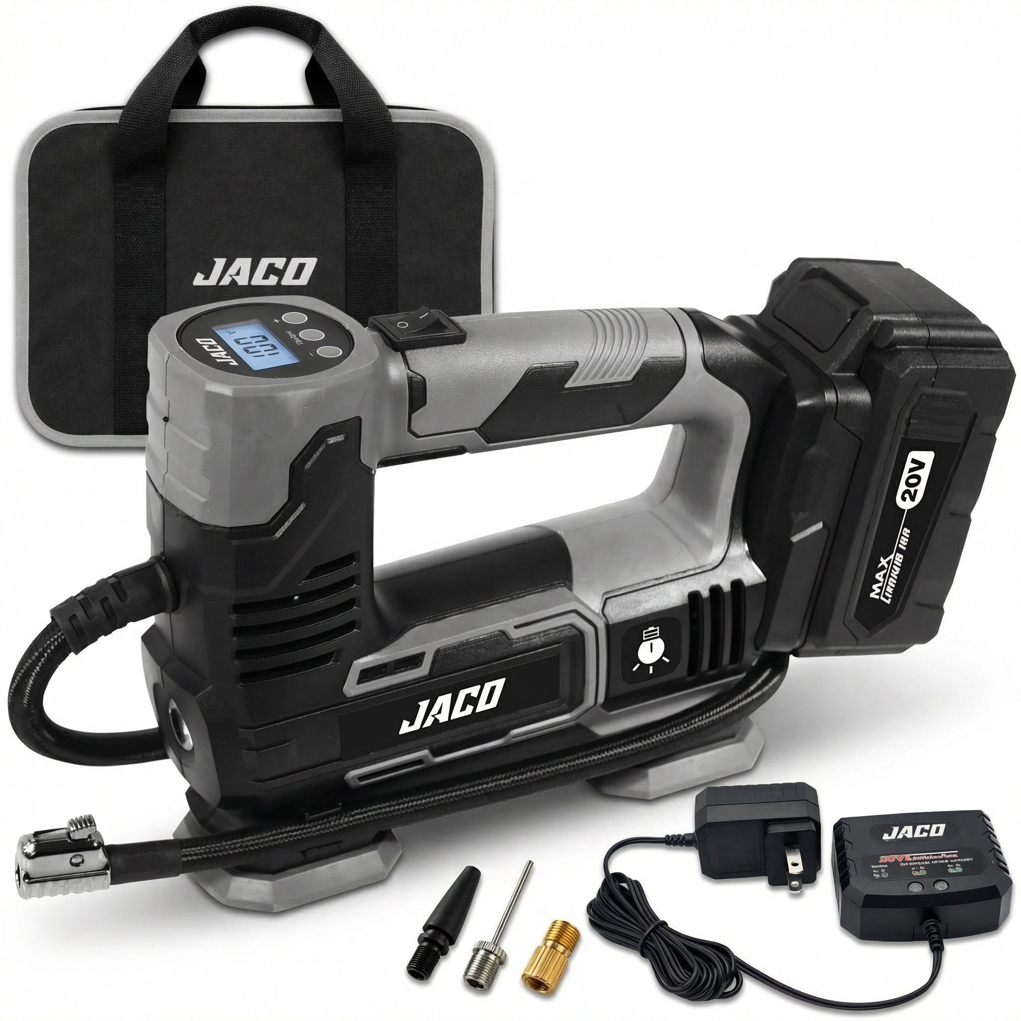 20V Cordless Tire Inflator Portable Air Compressor | 3.0Ah Lithium-Ion Battery Powered Air Pump