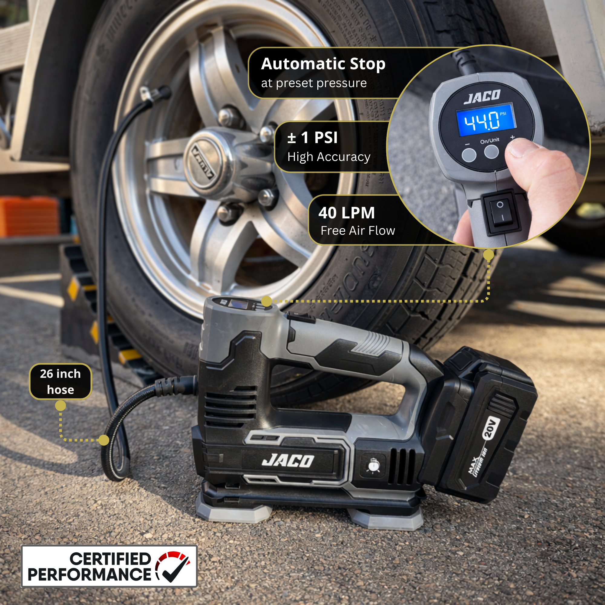 20V Cordless Tire Inflator Portable Air Compressor | 3.0Ah Lithium-Ion Battery Powered Air Pump