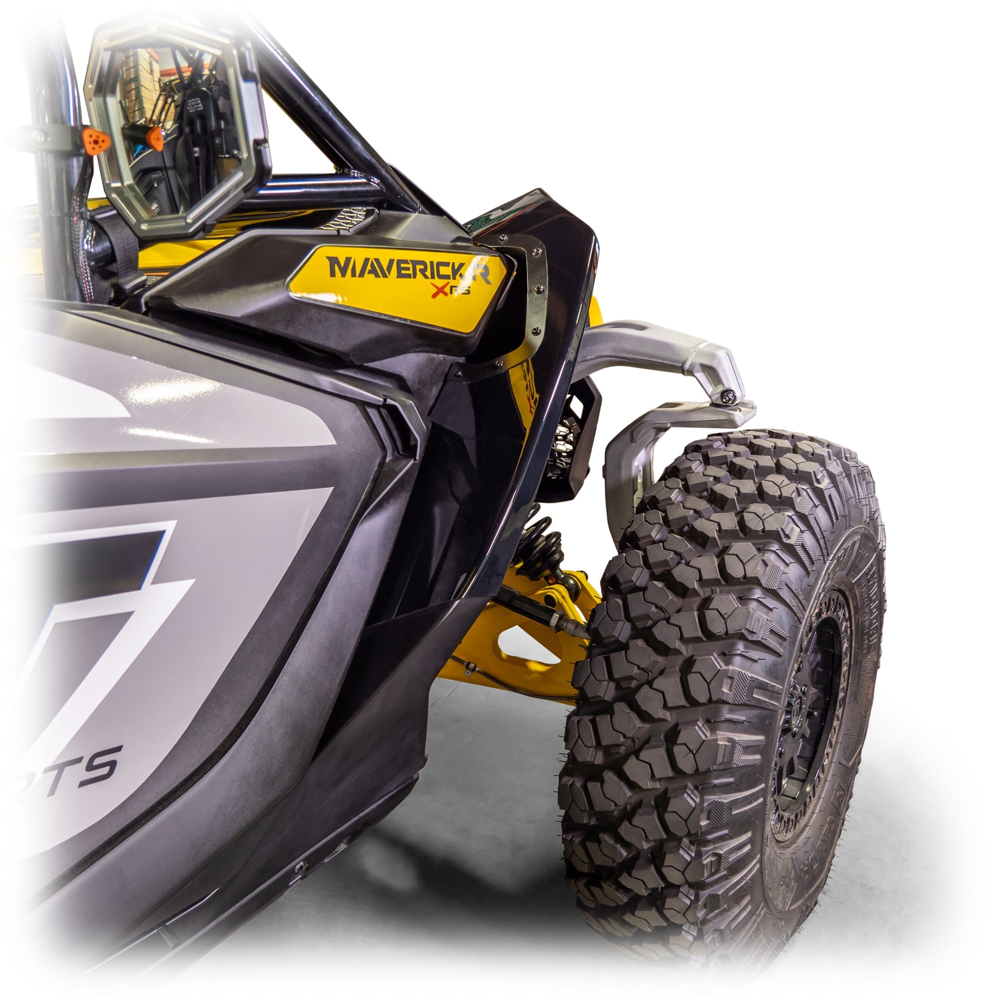 Front fender armor kit for Maverick R, extended ABS shells with aluminum mount brackets