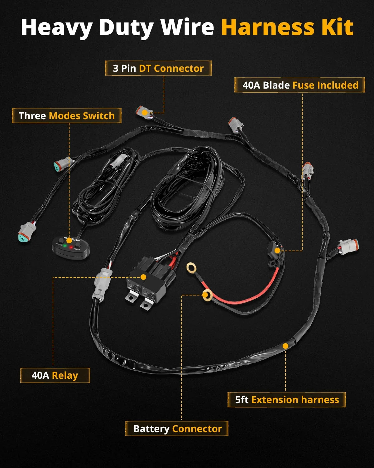6-LED Pod Light Power Wiring Harness Kit with 3 PIN DT Plug