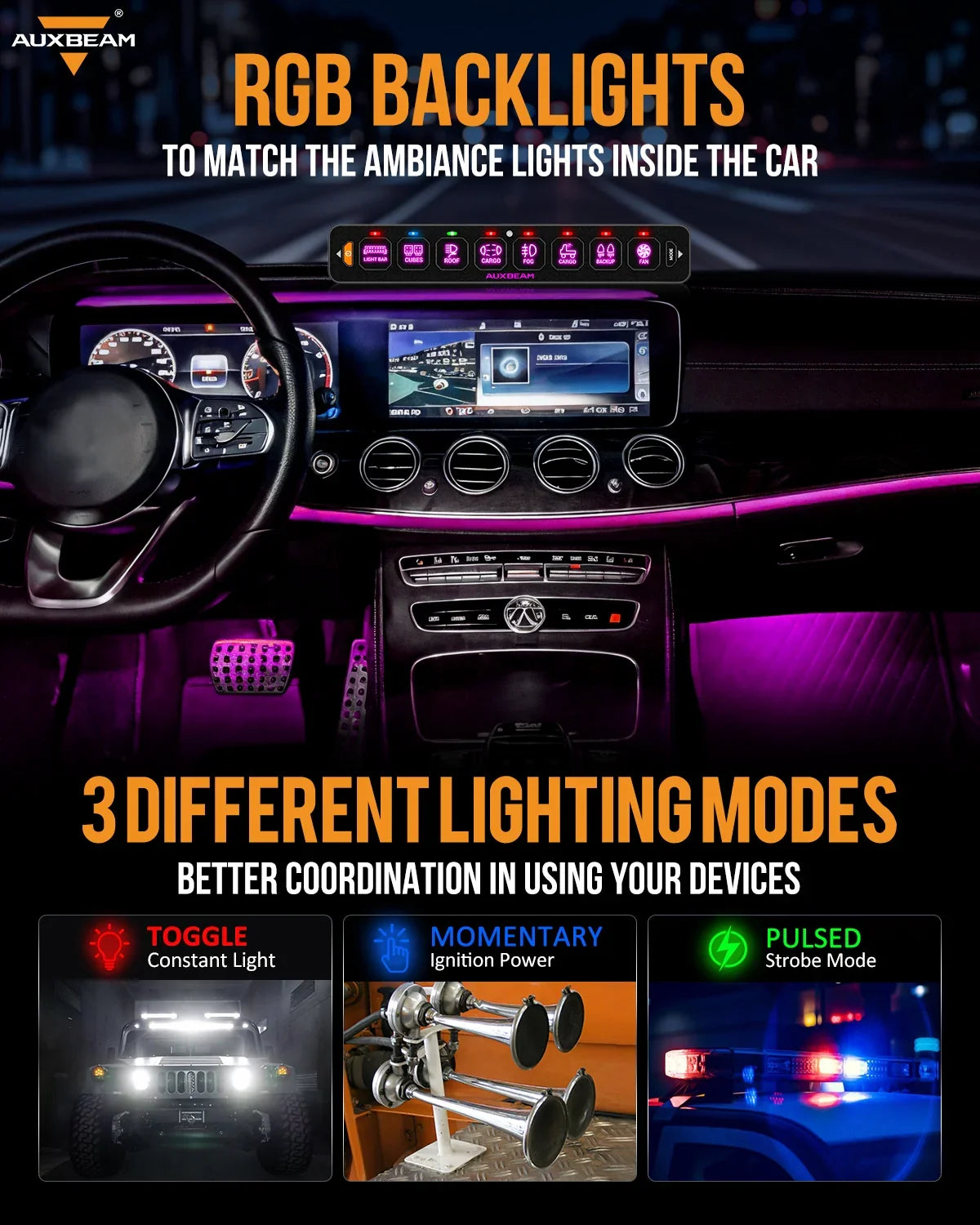 AS Series 8 Gang (AS-800) RGB Slim Switch Panel with APP&Remote Control, Toggle/ Momentary/ Pulsed Mode Supported(One-Sided Outlet)