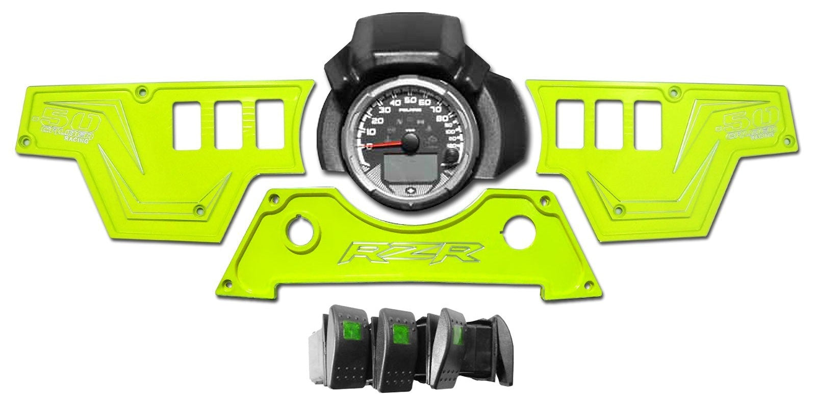 XP1000 3 piece Dash Panel Lime Squeeze with switches