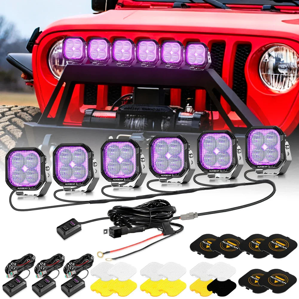 Color Play Series 3 Inch 116W RGB LED Pod Lights Flood Off Road Lights With 8 Backlight Options