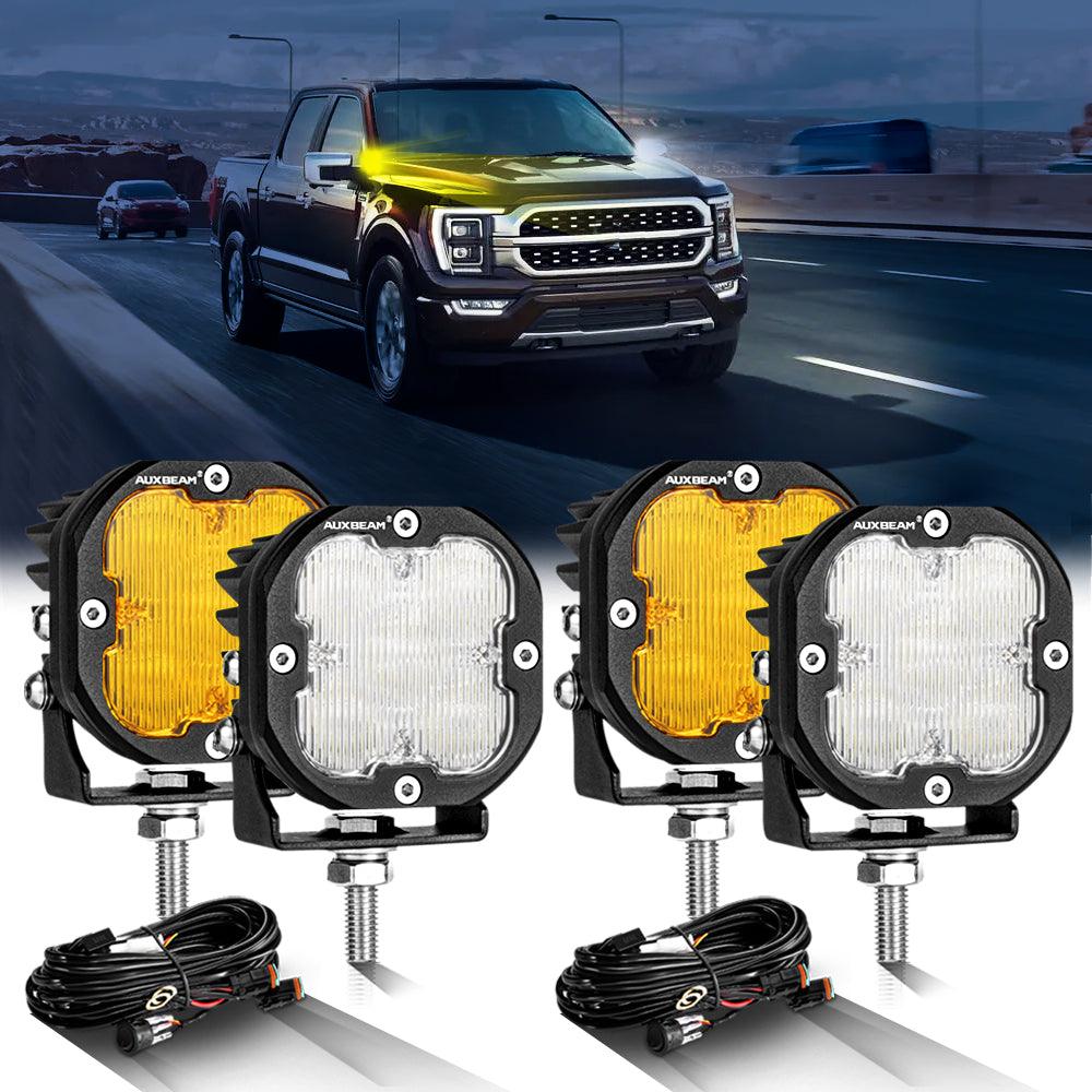 3 Inch 80W 9600LM LED Pods Lights White&Amber for FORD