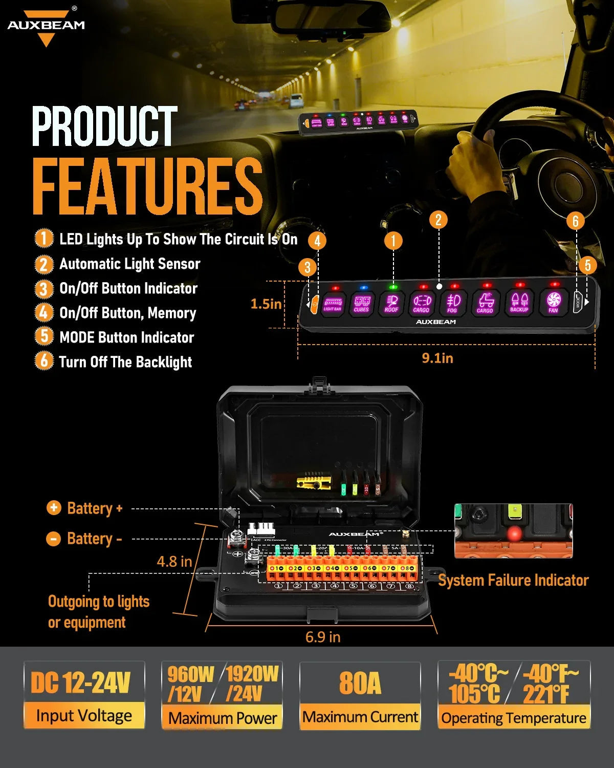 AS Series 8 Gang (AS-800) RGB Slim Switch Panel with APP&Remote Control, Toggle/ Momentary/ Pulsed Mode Supported(One-Sided Outlet)
