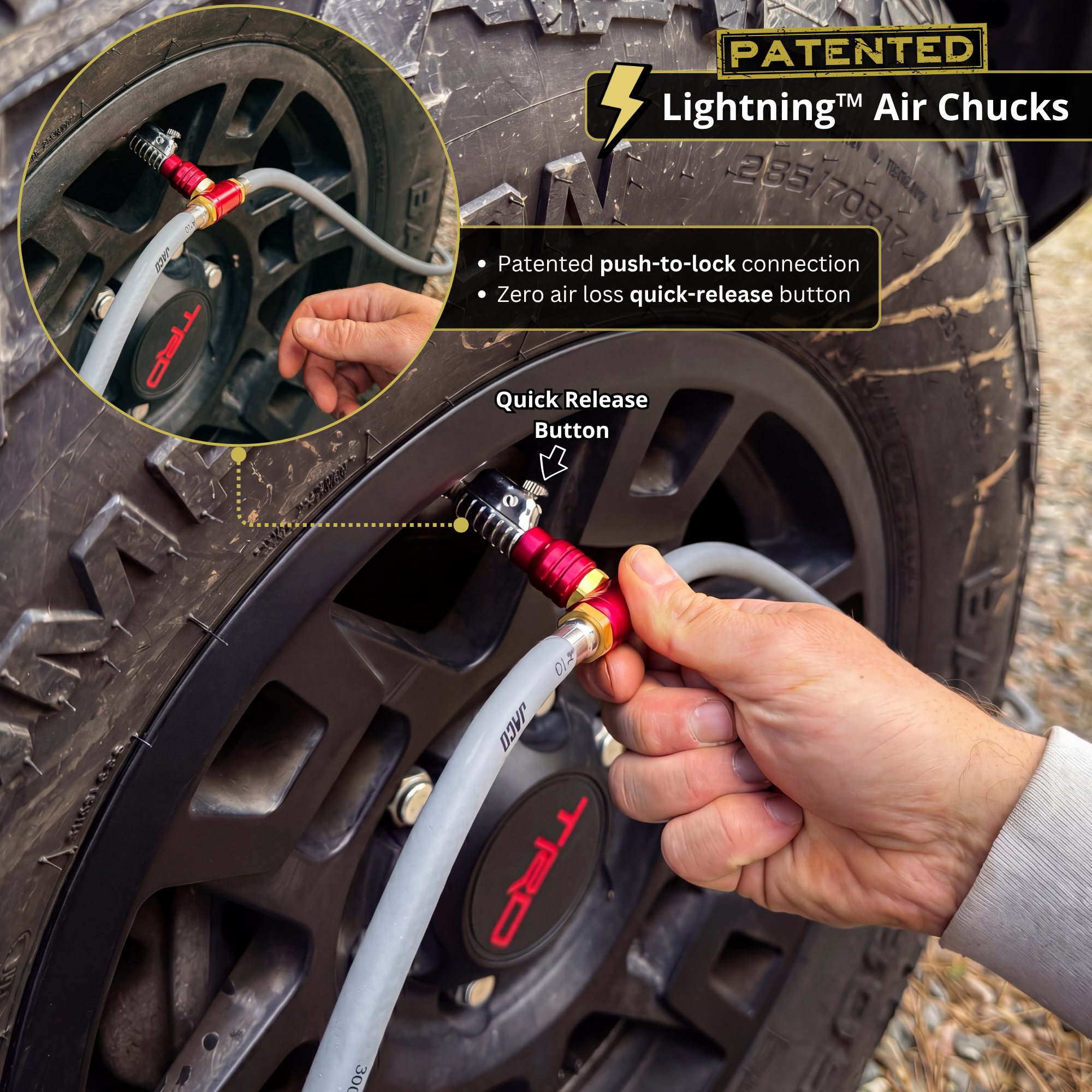 Rapid 4-Tire Inflation/Deflation System with Lightning™ Air Chucks | Multi-Tire Inflator/Deflator 4-Way Hose Kit for Off Road 4x4
