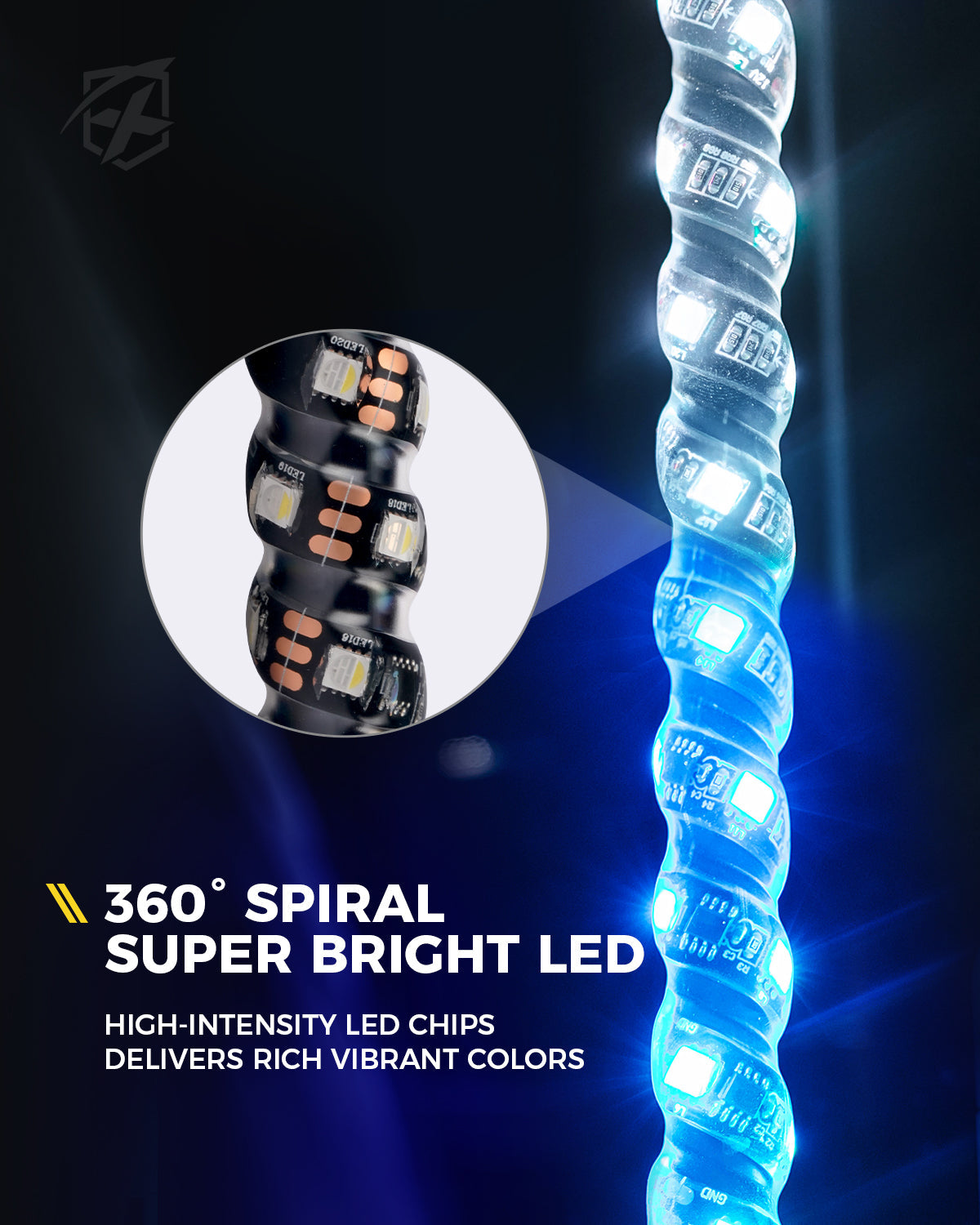 Xprite Spiral LED Flag Pole Whip Light with Spring Mount– Off-Road Safety Antenna Light for UTV, ATV, RZR & Can-Am