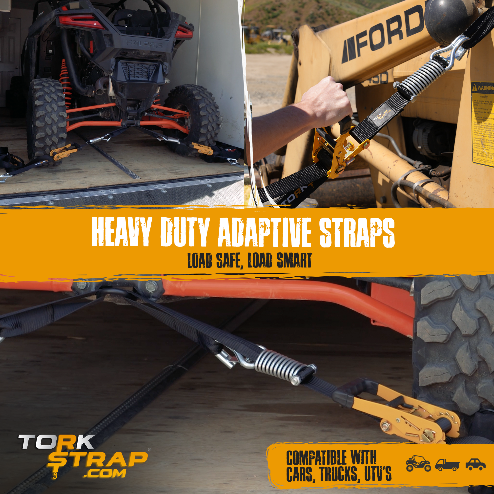 TorkStrap PRO | 25' x 2'' Self Tensioning, Spring Loaded Ratchet Straps - 10,000LB Max Load