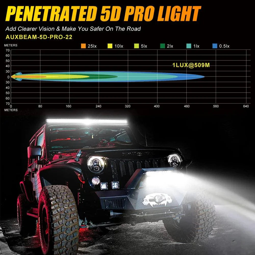 NEW VERSION 22 Inch 5D-PRO Series Combo Dual Row LED Light Bar with DT Wiring Harness Kit for Chevy Colorado