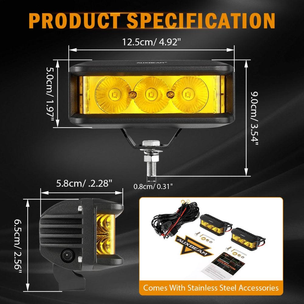 R5 Series | 5 Inch 68W Amber Square Side Shooter Spot Beam LED Pod Lights LED Light Bar